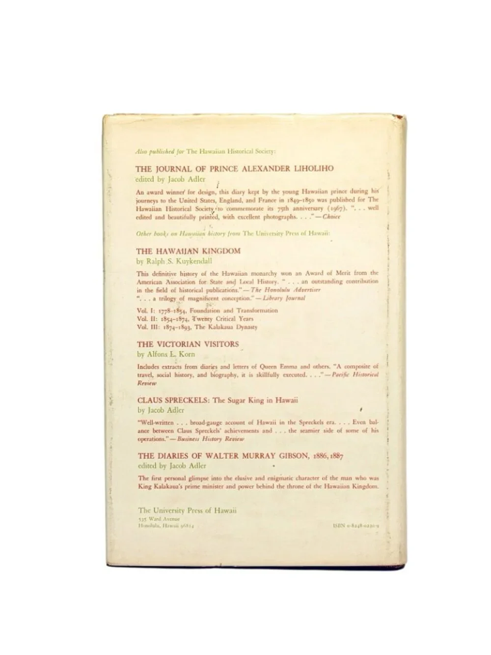 Don Francisco de Paula Marin Biography Letters and Journal 1973 Hawaiian History